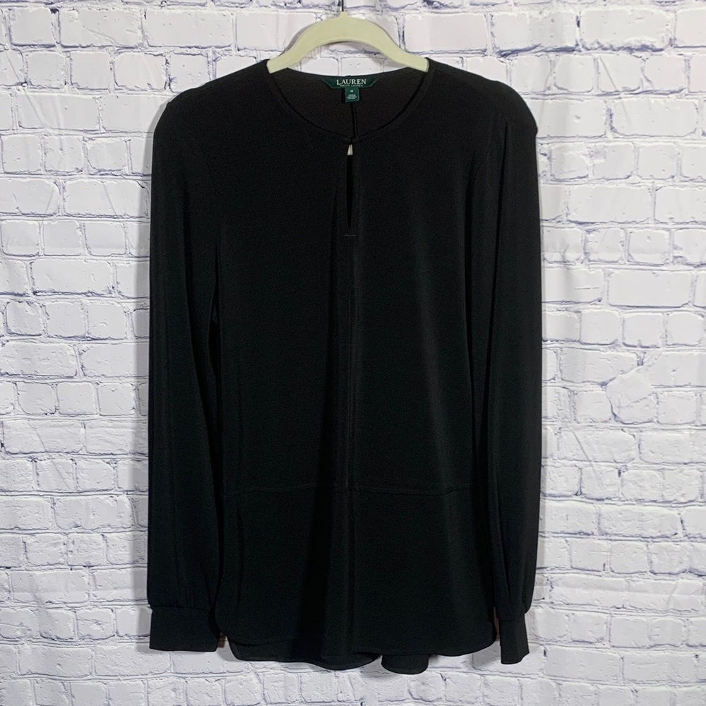 Lauren Ralph Lauren Womens Pullover Blouse Black Size M Bishop Sleeve Minimalist